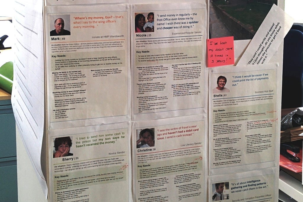 User personas posted on a wall in the UK’s Ministry of Justice