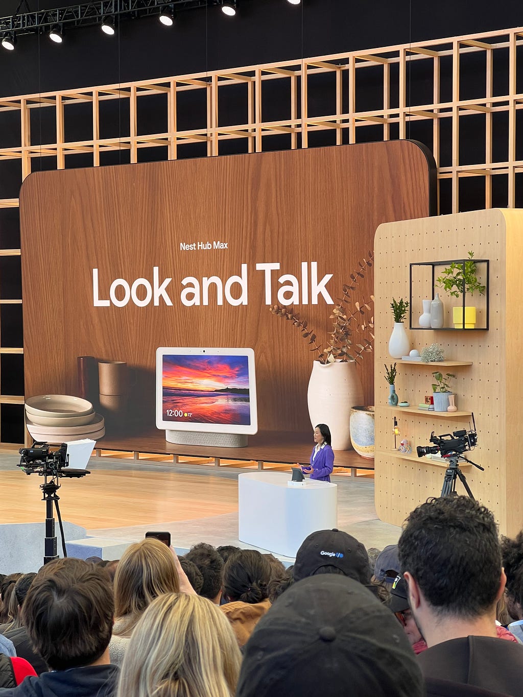 Cici showcasing Google Assistant’s new features. Backdrop has the words “Look and Talk”