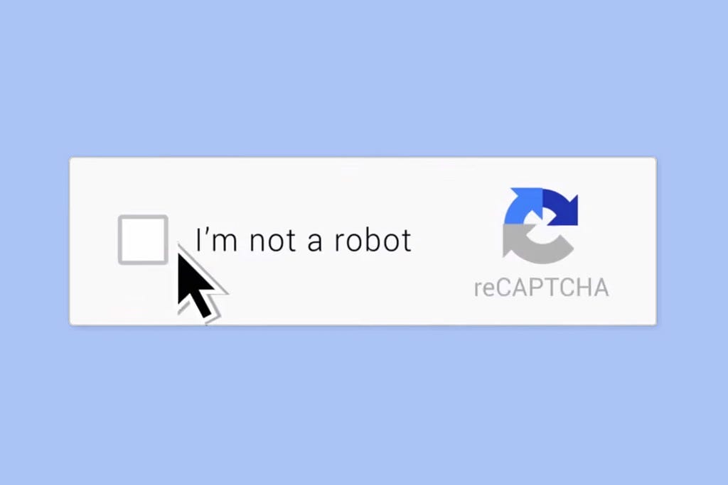Visual representation of reCAPTCHA with a checkbox labeled “I’m not a robot” for security verification
