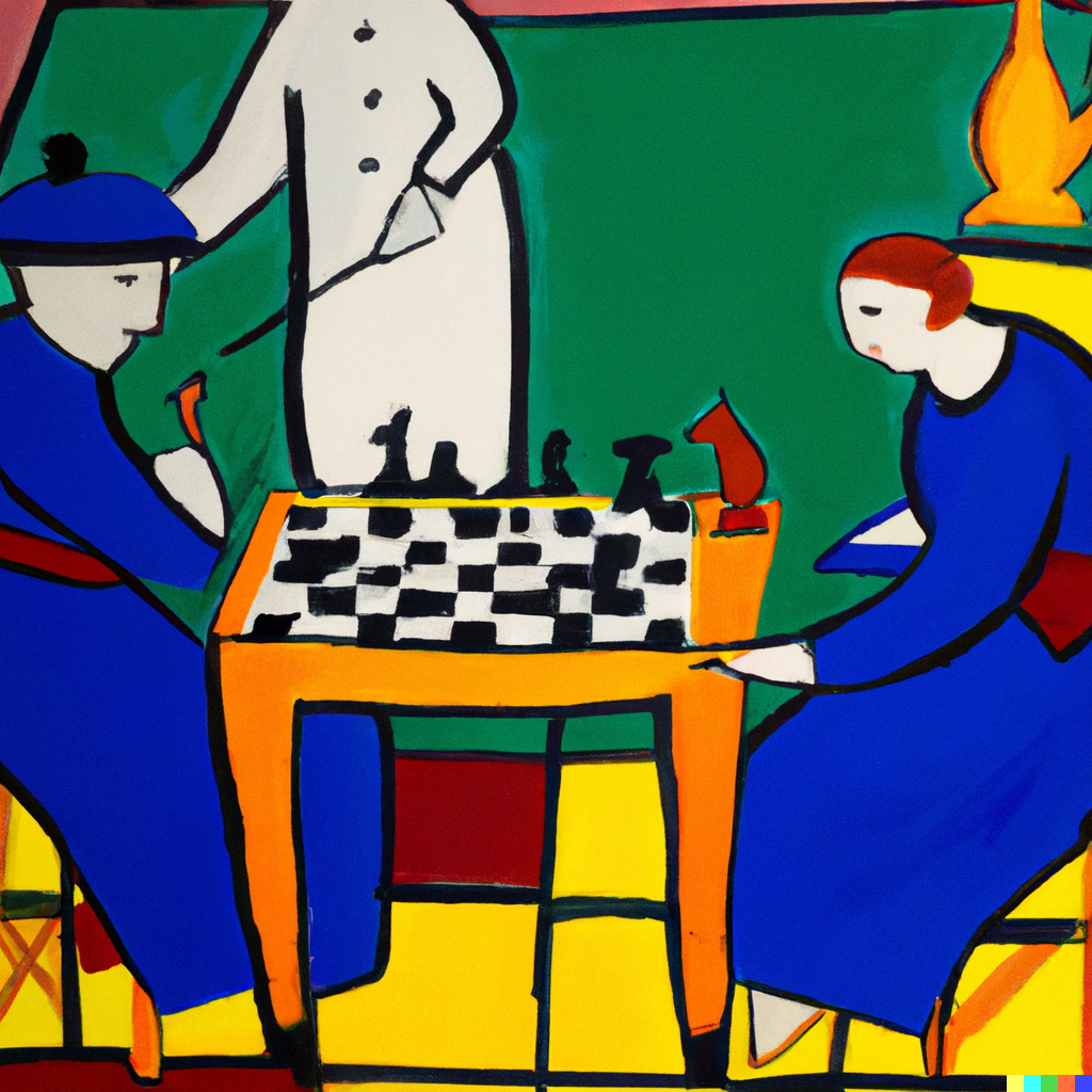 Image generated by DALL-E 2, Playing Chess Painted by Matisse