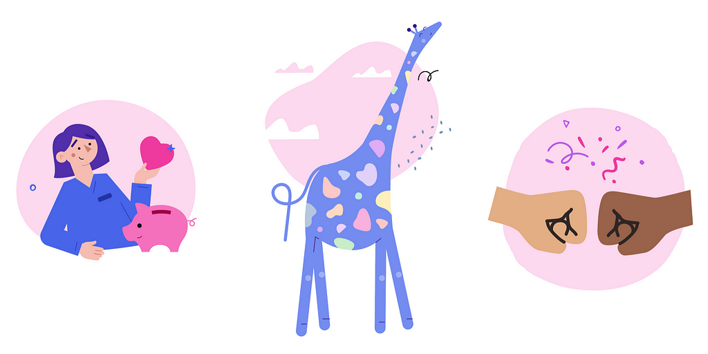 Product illustrations that are using 300 and 400 SEEK Pink values.