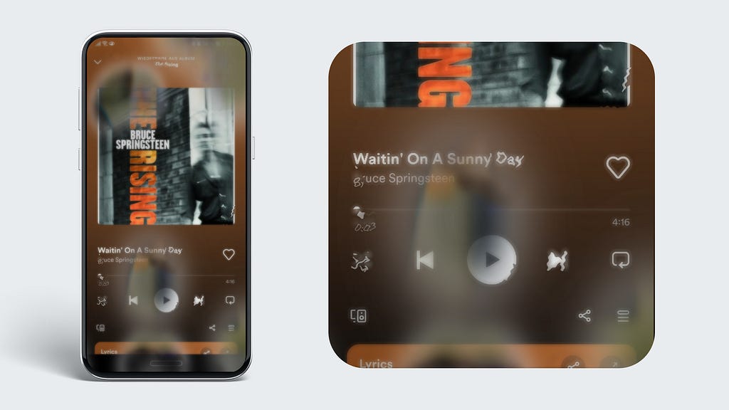 A screenshot of the Spotify App: the design appears blurry and distorted. Dark or floating spots in the field of vision.