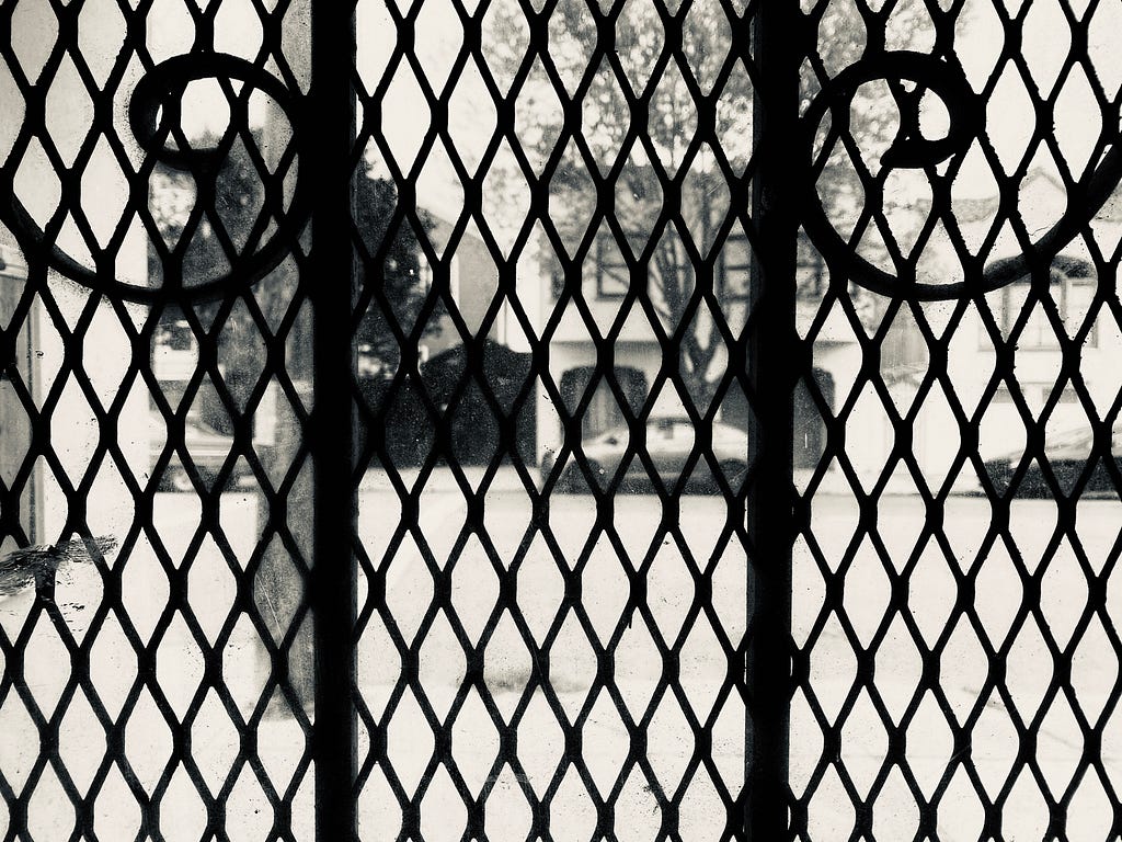 view of the street through the gate of a house