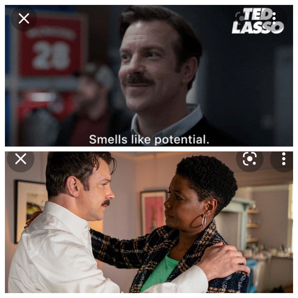 From “Smells like potential” to “I could use a hug” — scenes from Ted Lasso