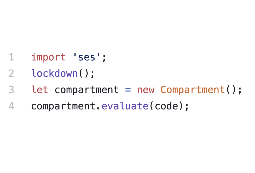 Running JavaScript in a sandbox: import ‘ses’; lockdown(); let compartment = new Compartment(); compartment.evaluate(code);