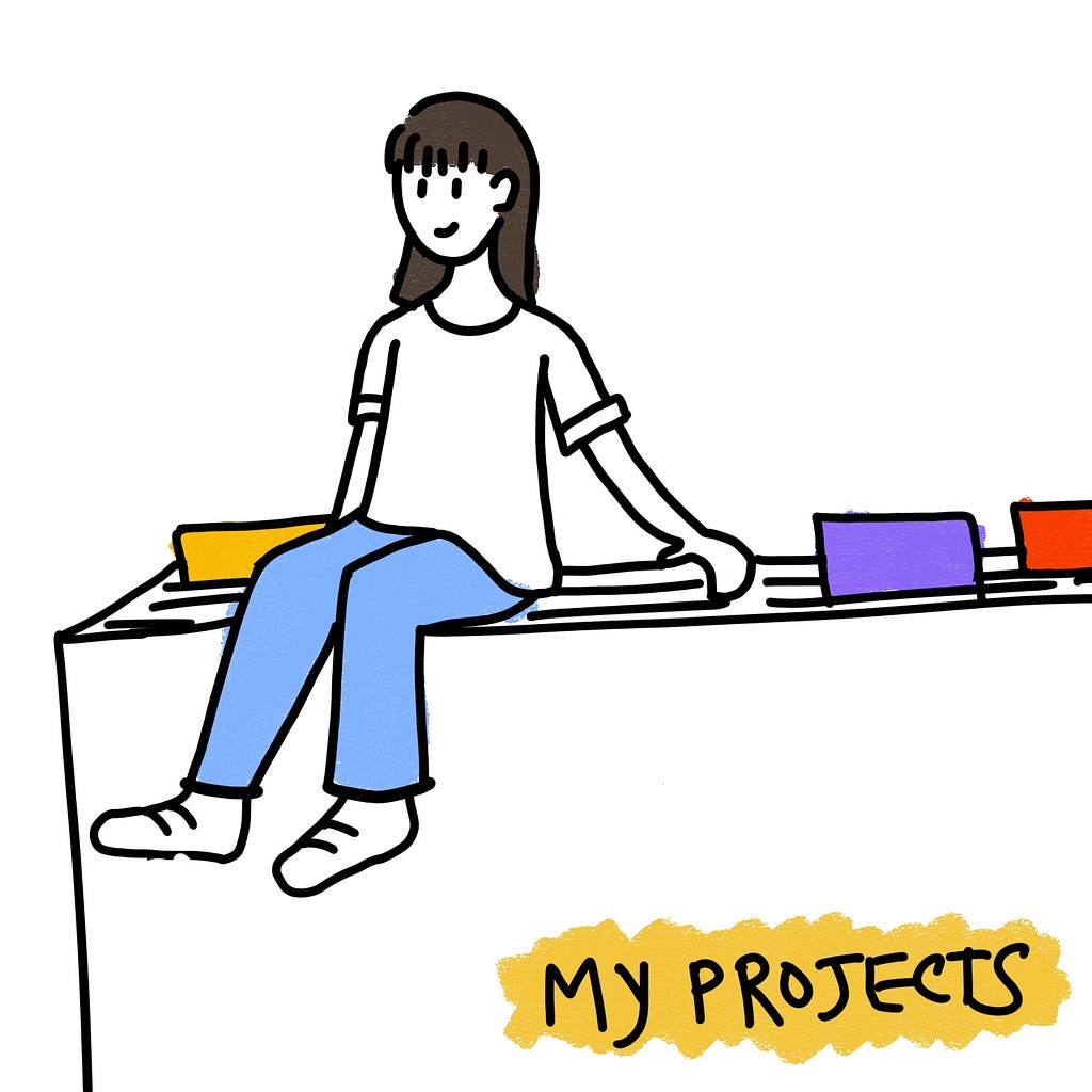 A person sitting on a folder labelled “My projects” to symbolise ownership