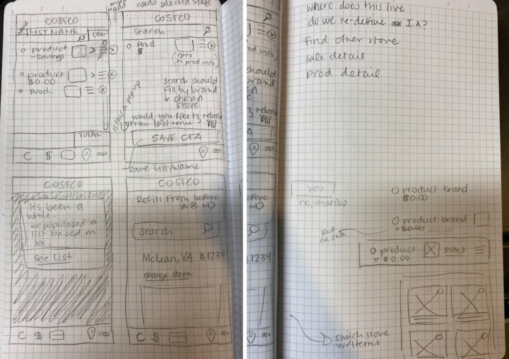 Sketches of in-app list design ideas