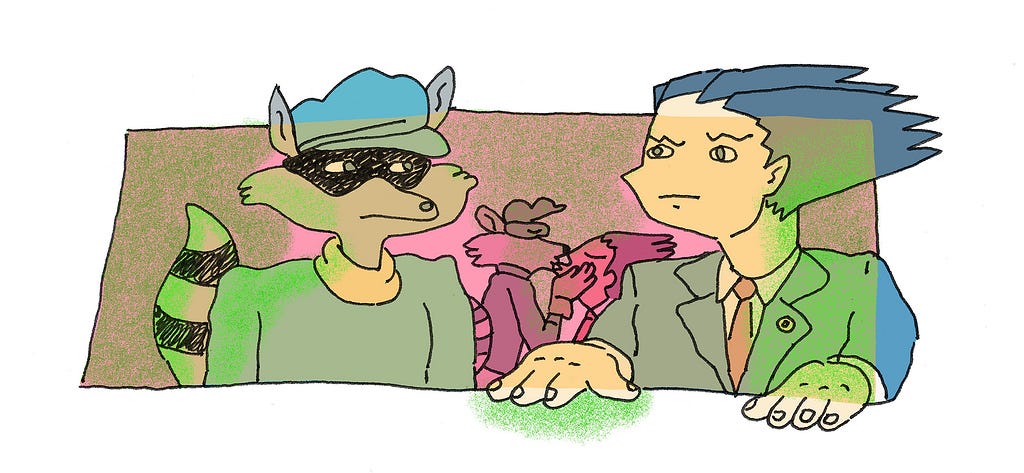 digital line drawing of sly cooper and phoenix wright