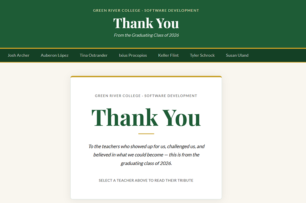thumbnail for the post titled Class of 2026 creates digital yearbook thanking Data & Software faculty