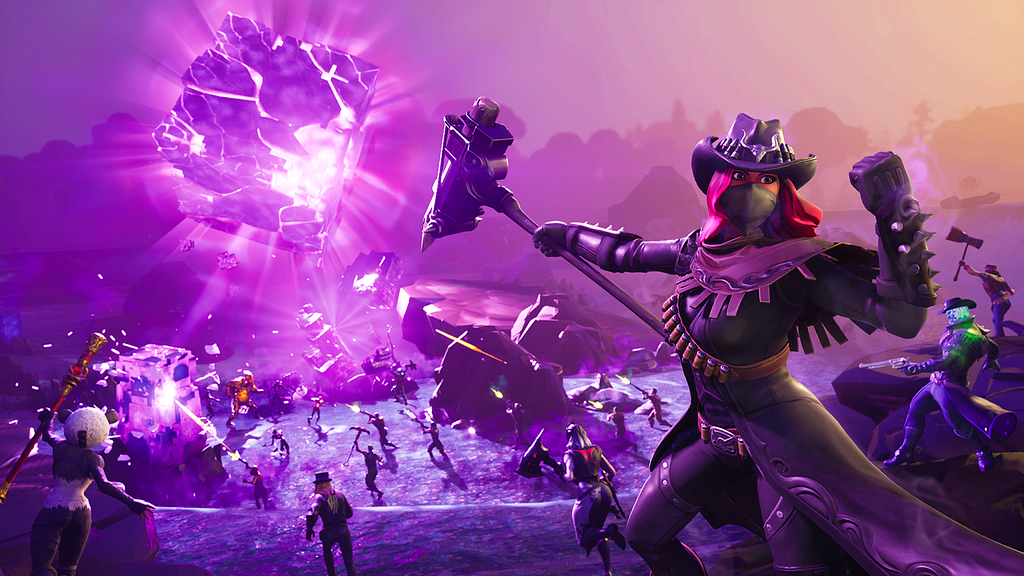 Loading Screen showing Calamity leading the Island against the Cube