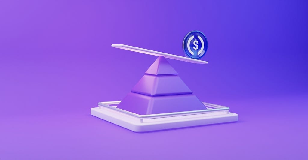 Illustration of balancing scale with a stablecoin on one side