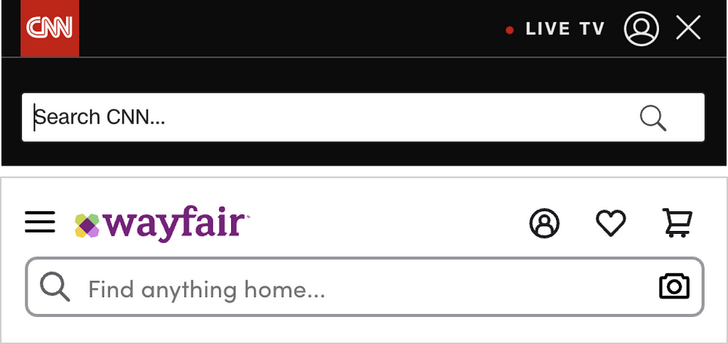 Screenshots of The Dots in search prompts on CNN.com and Wayfair