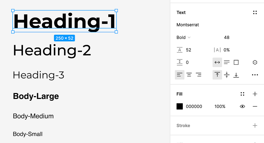 Heading 1 text style definition in Figma