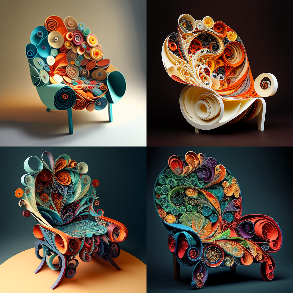 chairs, paper quilling