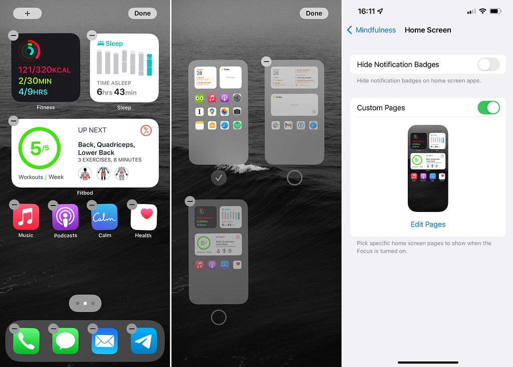 Custom home screen pages with Focus on iOS 15