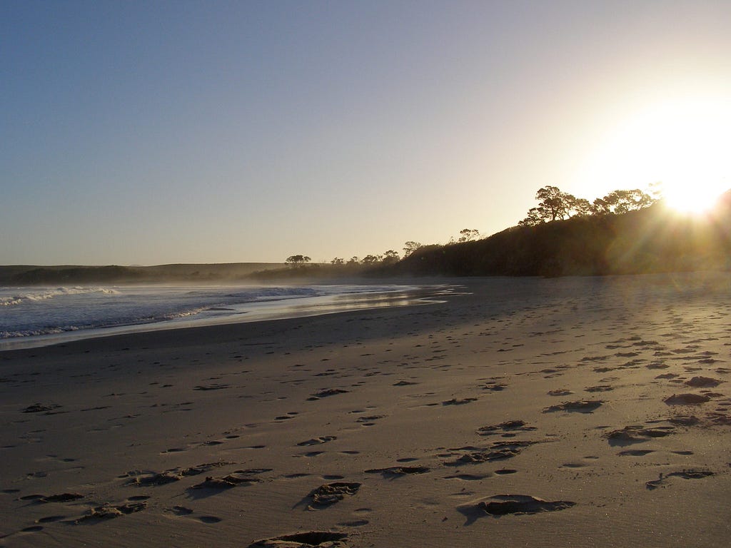 Sun setting over beach