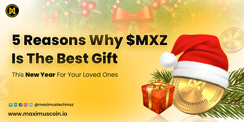 Maximus Coin medium blog cover titled 5 Reasons Why Maximus Coin $MXZ Is The Best Gift This New Year For Your Loved Ones