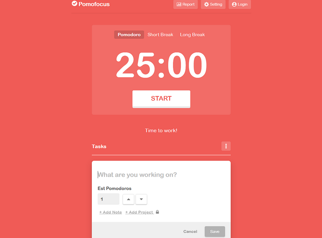 screenshot of pomofocus.io a pomodoro timer, study timer to help you focus