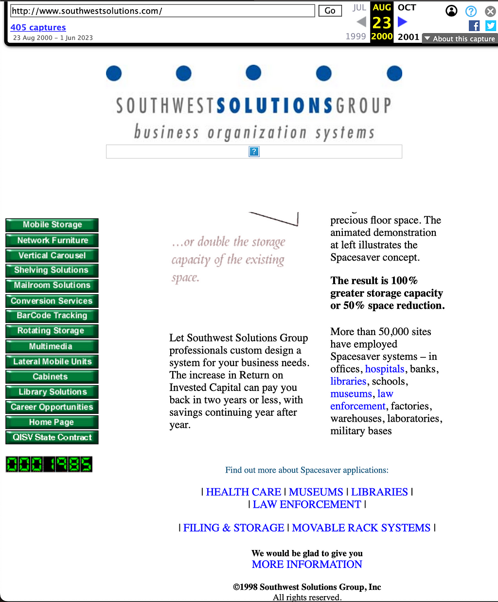Commercial website from 1998–2000 captured on Wayback Machine