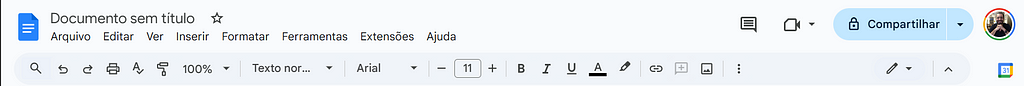Captura de tela do google documentos com as opções expandidas.