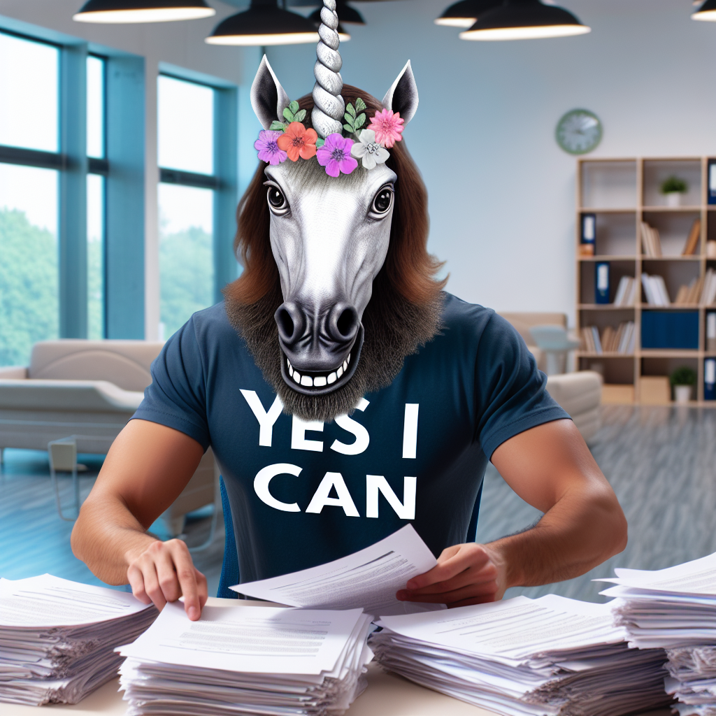 mart HR recruiting Data Scientist that have unicorn face and wears t-shirt with “Yes I can” quote
