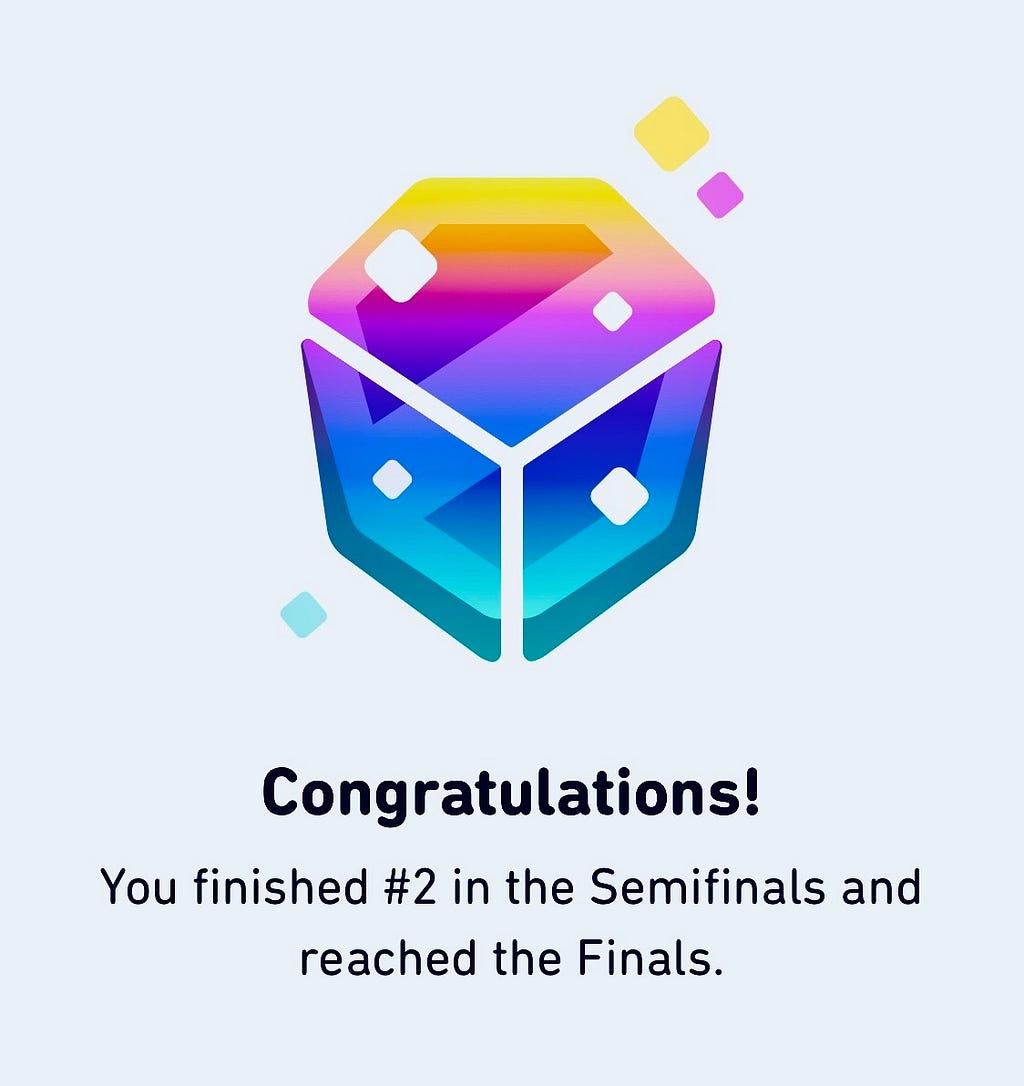 A screenshot of a language app that reads “Congratulations, you finished №2 in the semifinals and advanced to the finals!”