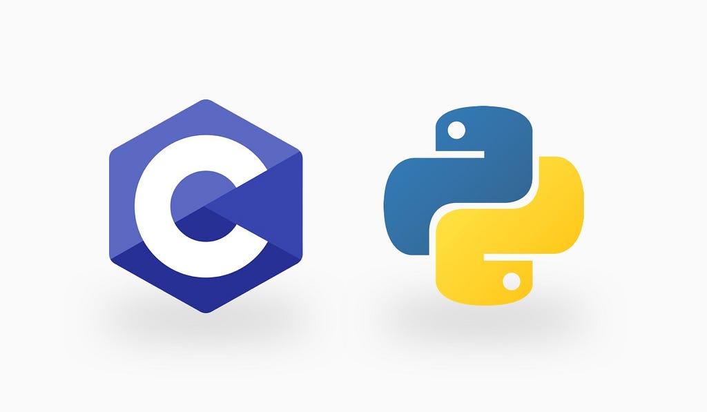 C and Python programming language logos side by side.