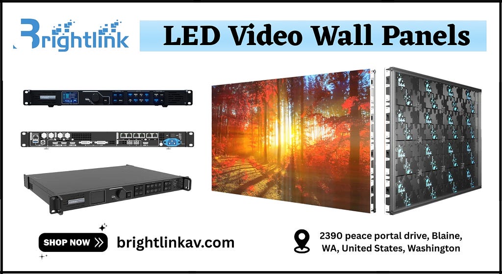 High-definition LED video wall panels by Brightlink AV displaying vibrant visuals in a seamless, large-scale setup for commercial and professional environments.