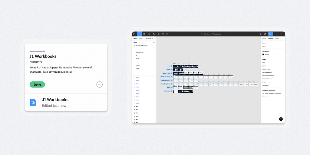 Screenshots of a Figma file thumbnail and file for a “prototype” type file