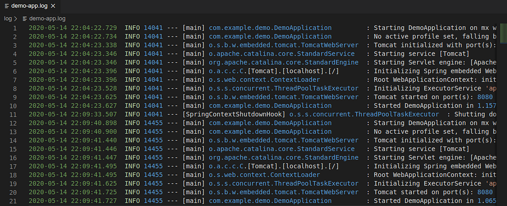 the log files appended with latest logs