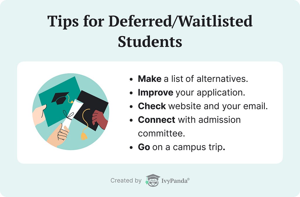 The picture lists several tips for deferred and waitlisted students.