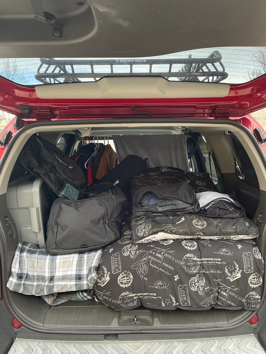 The SUV packed trunk.