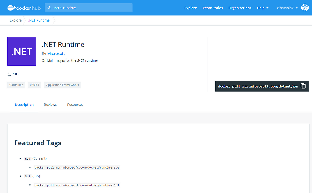Docker hub üzerinde .net runtime nasıl indirilir?