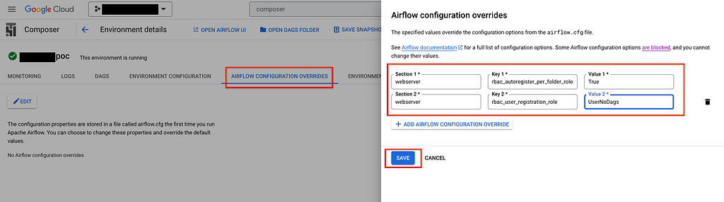 Override the configurations in Cloud Console