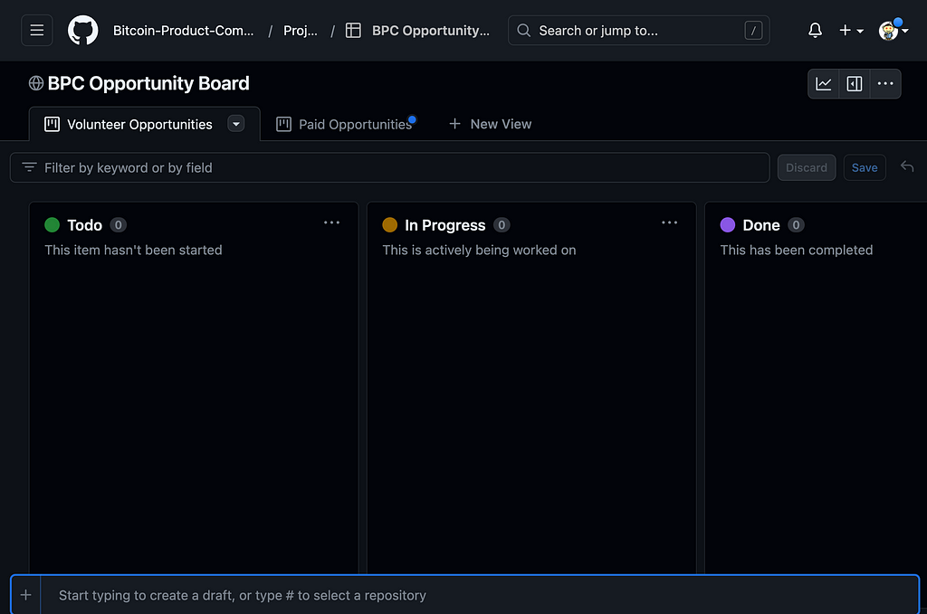 Picture of github project board in kanban view