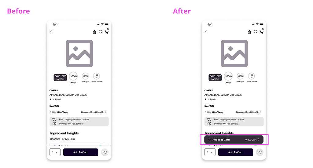 Showing before and after the usability test