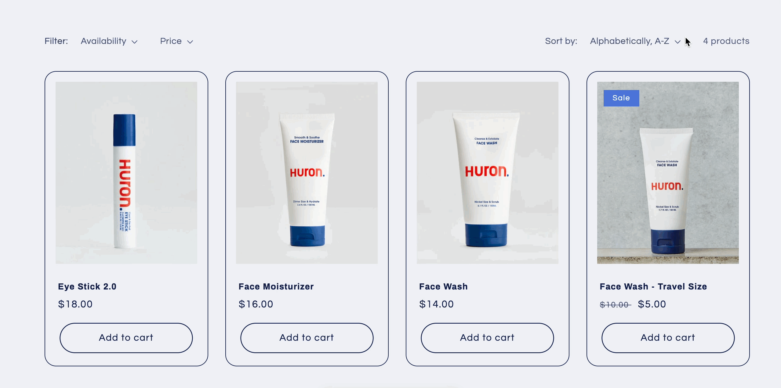 An animated gif of a store’s product page featuring beauty products, showing how dropdown menus use web native patterns.
