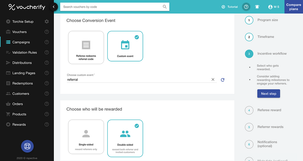 How to choose referral program workflow in Voucherify