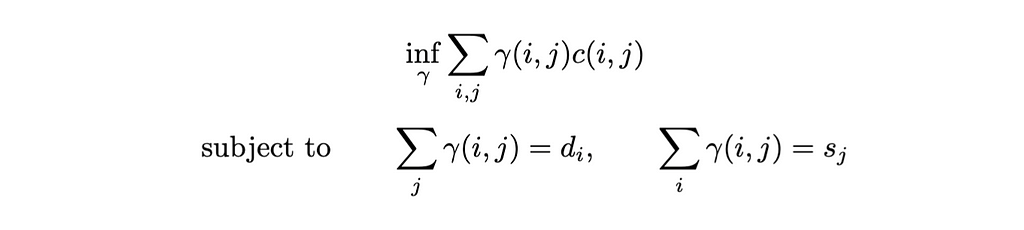 Equation markup for calculating Wassertstein distance