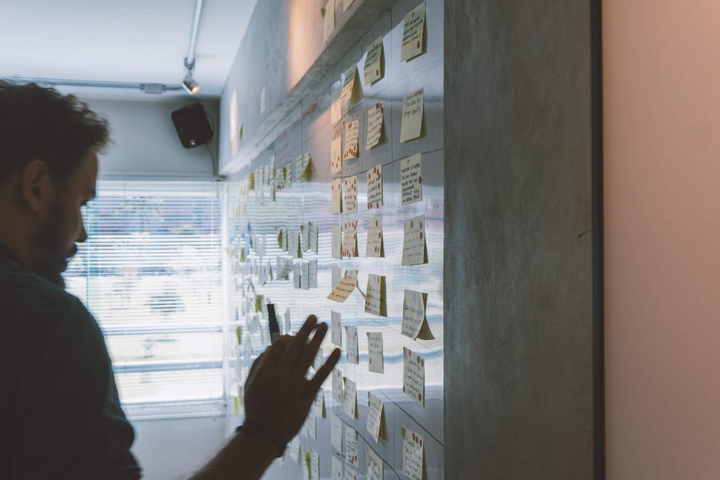 Participant uses sticky notes on a whiteboard