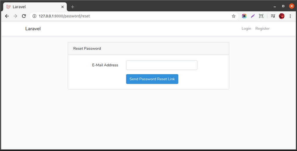 Halaman Reset Password pada Laravel
