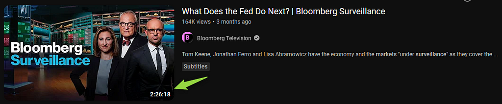 Bloomberg long form video content on Youtube for market updates