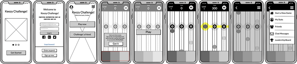 Wireframe screens