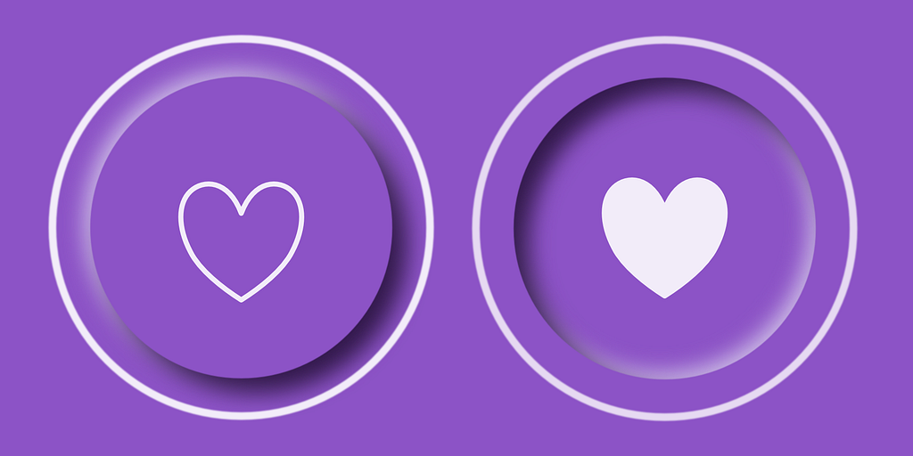 Digital illustration of two focused circular buttons following the Neumorphism / Soft UI trend, in a purple color scheme.