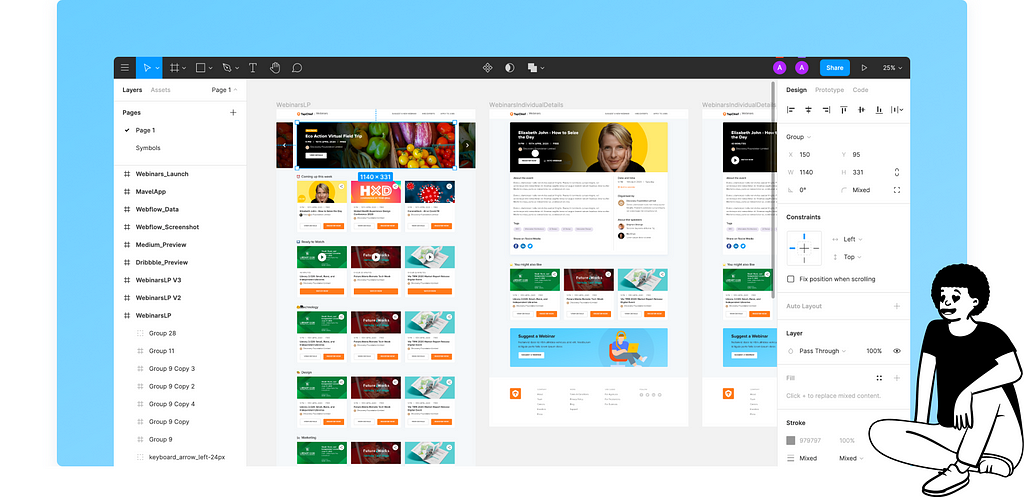 High-fidelity wireframe of ‘TapChief Webinars’, being designed on Figma