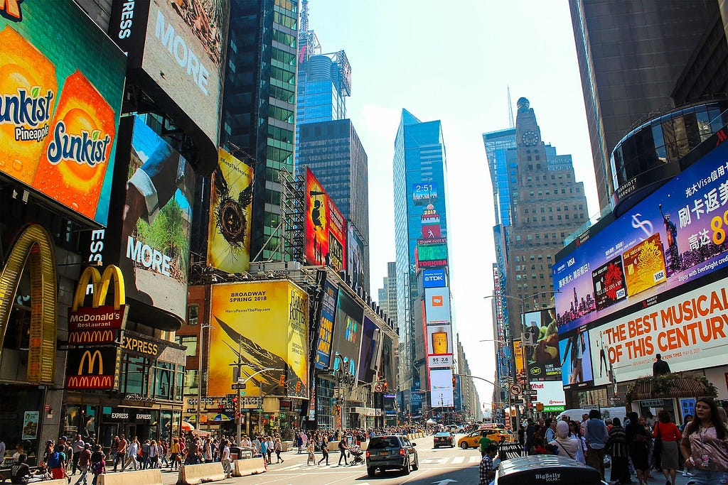 Time Square with many billboards visible