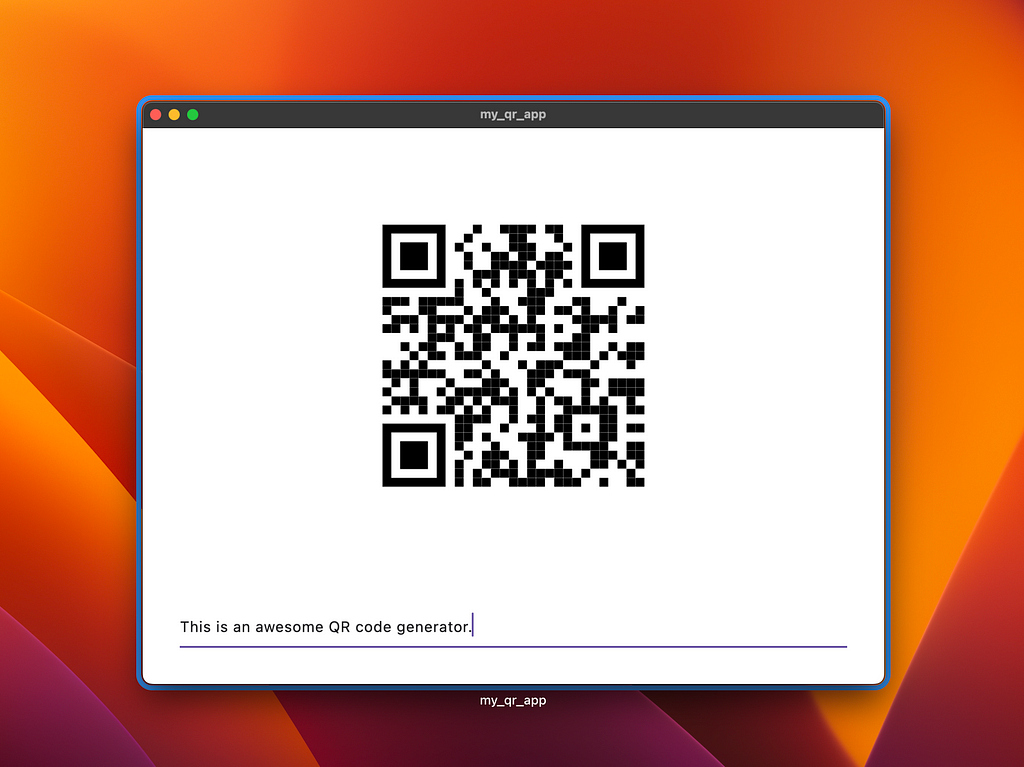 Screenshot of the working my_qr_app application we just created.