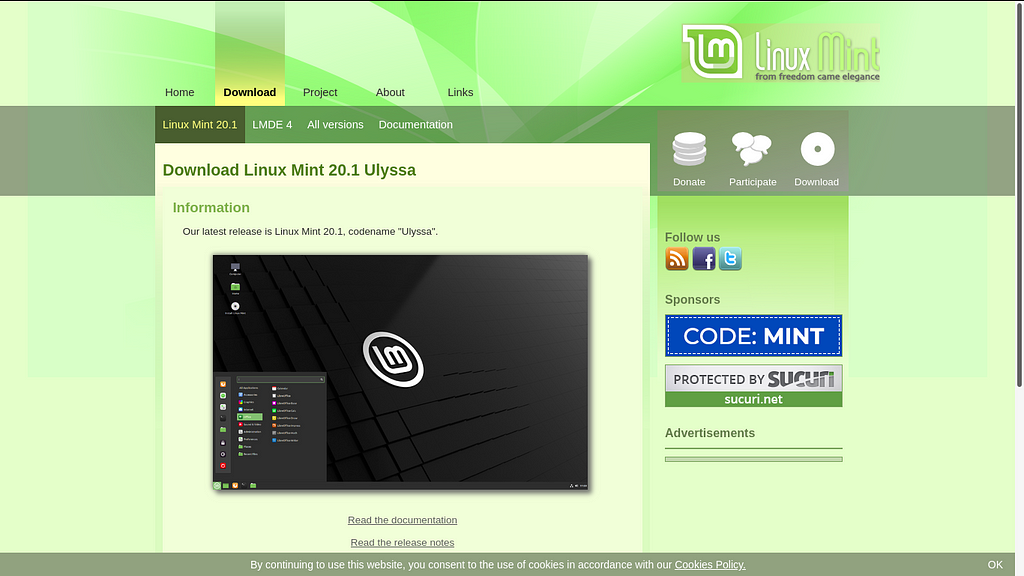 Site do Linux Mint — página de download — 1