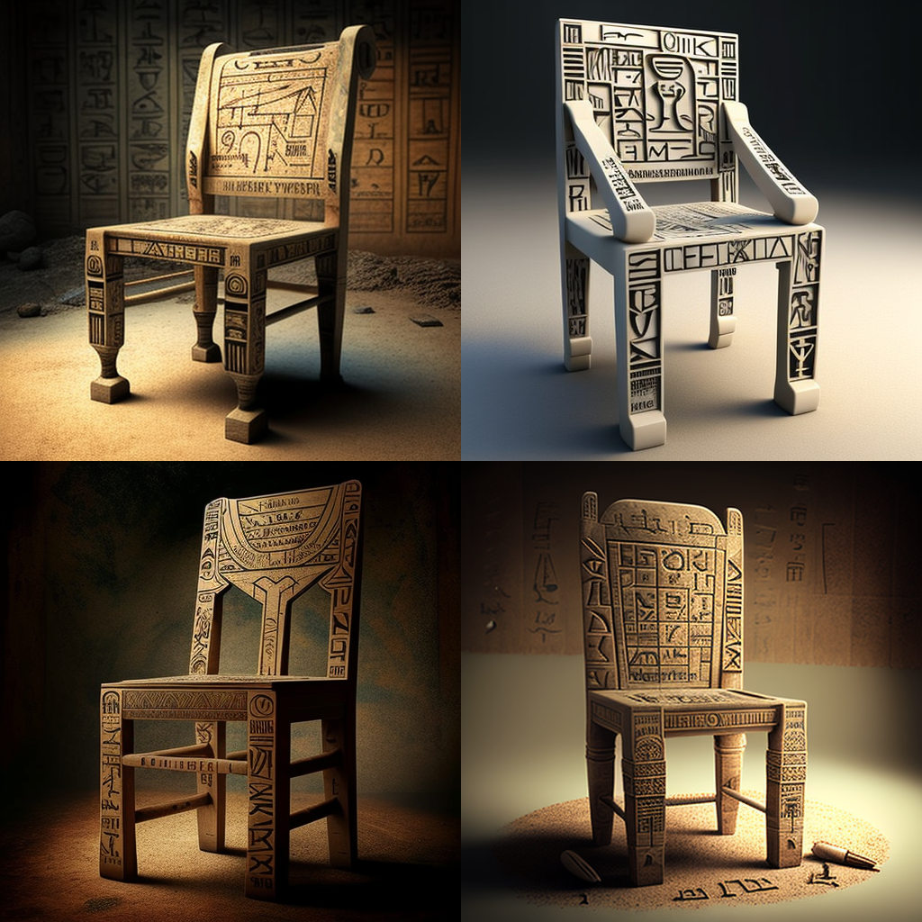 chairs, hieroglyphics