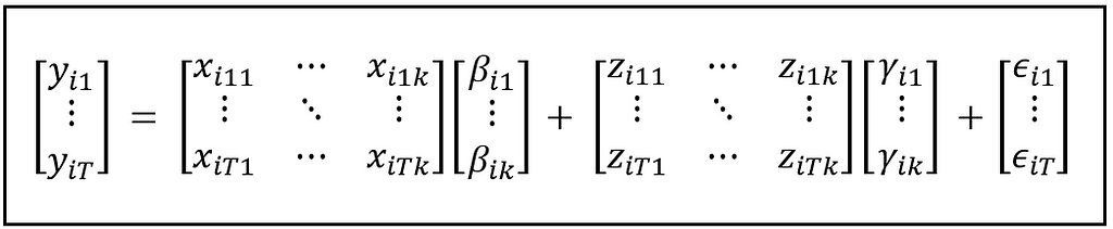 The general form of the linear model for country i in matrix format